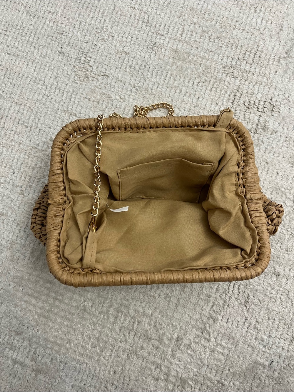 Woven Straw Chain-Handle Shoulder Bag in Tan - Picture 3 of 3
